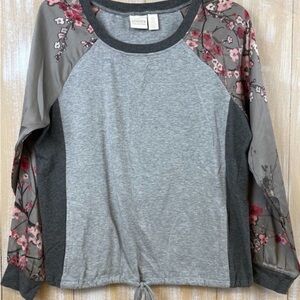 Chico's Gray and Pink Floral Sweatshirt